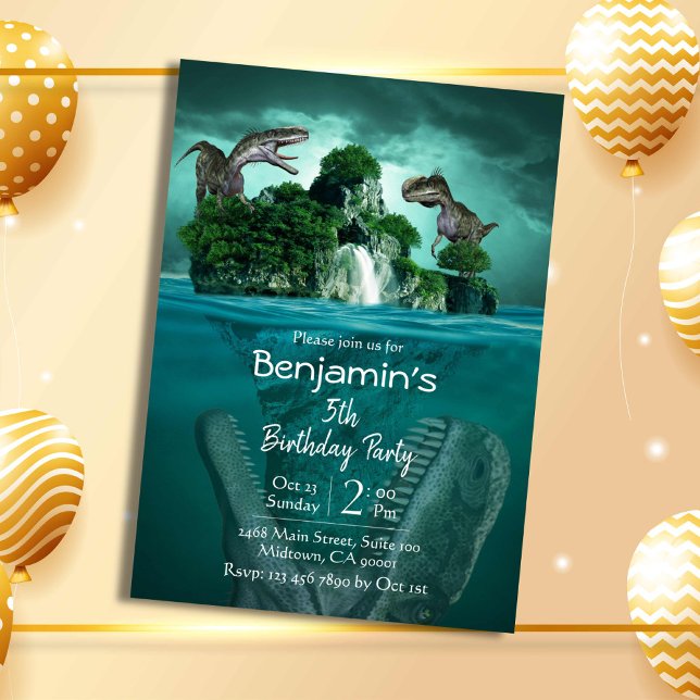 Dinosaur temat enkel modern 5-årsdag inbjudningar (Skapare uppladdad)