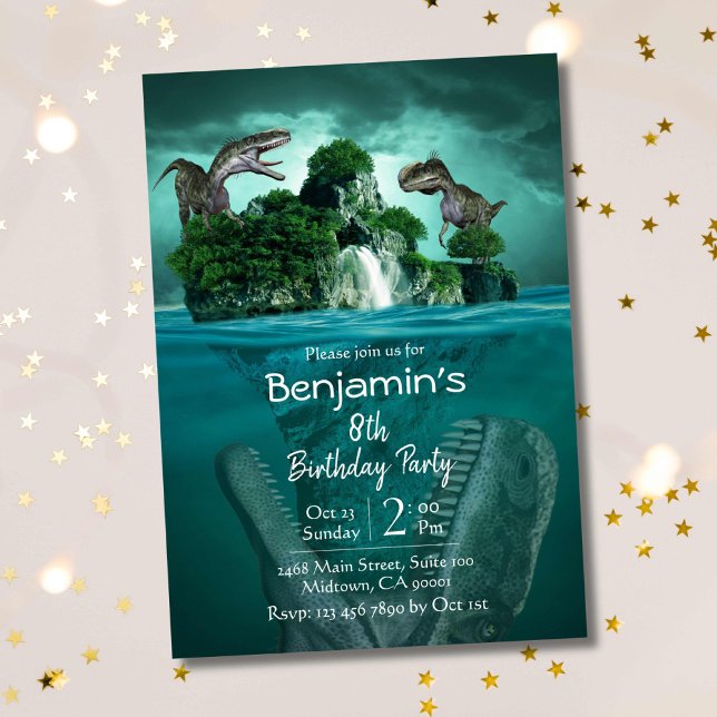 Dinosaur temat enkel modern 8-årsdag inbjudningar (Skapare uppladdad)