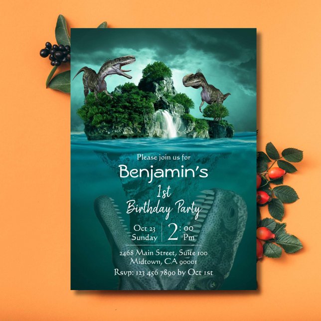 Dinosaur temat enkel modern första födelsedag inbjudningar (Skapare uppladdad)