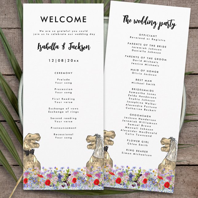Dinosaur Teme Bröllopsdag Program (T-Rex bride and groom dinosaur wedding program)