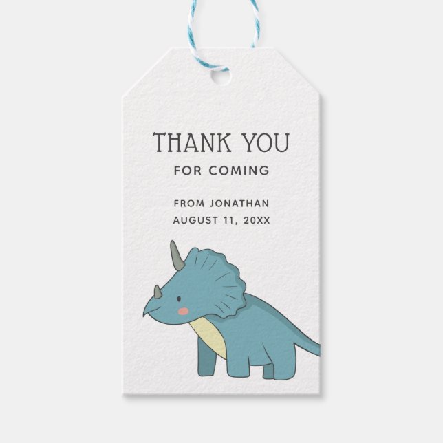Dinosaur Thank You | Triceratops Dino Birthday Presentetikett (Framsidan)