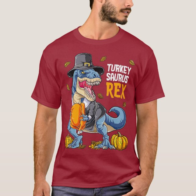 Dinosaur Thanksgiving Boys Turkey Saurus T re re T Shirt (Framsida)