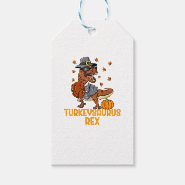 Dinosaur Thanksgiving Boys Turkey Saurus T rex Kid Presentetikett (Framsidan)