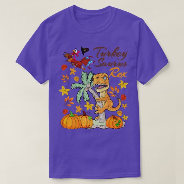 Dinosaur Thanksgiving Boys Turkey Saurus T rex Pil Shirt (Design framsida)