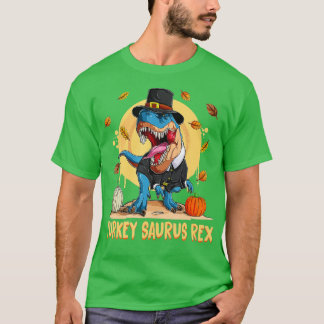 Dinosaur Thanksgiving Boys Turkey Saurus T Rex Shirt