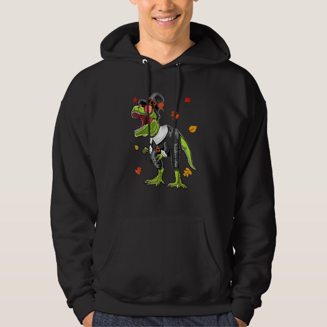 Dinosaur Thanksgiving Pilgrim Rex För Pojkar Hoodie (Framsida)