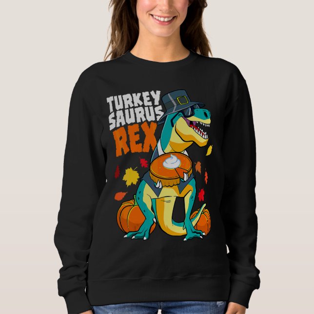 Dinosaur Thanksgiving Pojkar Turkey Saurus Rex Din T Shirt (Framsida)