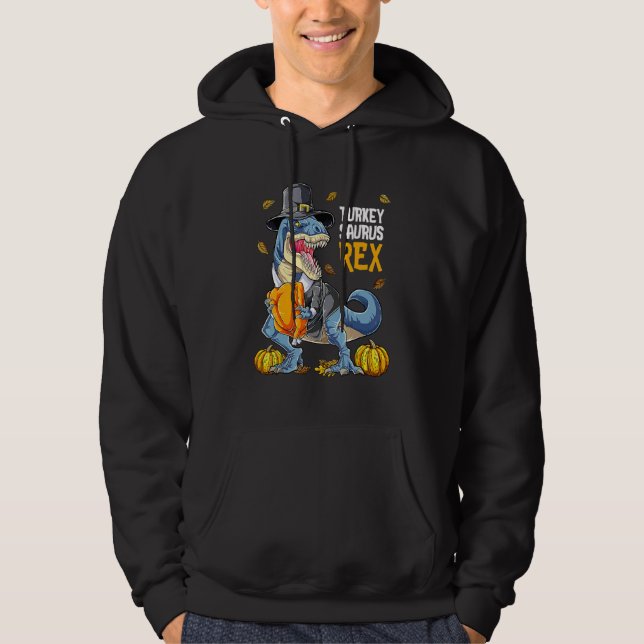 Dinosaur Thanksgiving Pojkar Turkey Saurus rex Pil Hoodie (Framsida)