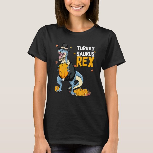 Dinosaur Thanksgiving Pojkar Turkey Saurus Rex Pil T Shirt (Framsida)