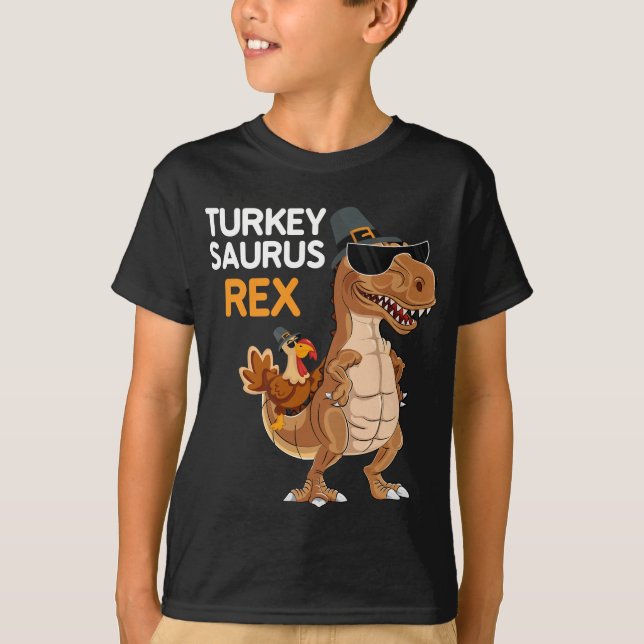 Dinosaur Thanksgiving Turkey Saurus T rex Shirt (Framsida)