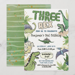Dinosaur ThBäste Party 3:e födelsedagen, tre Rex Inbjudningar