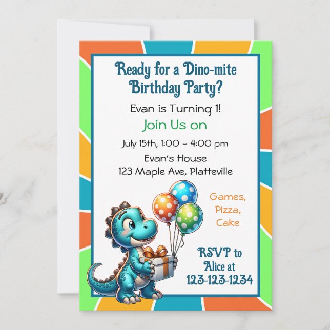 Dinosaur thema 1st Birthday Party Inbjudningar (Framsida)