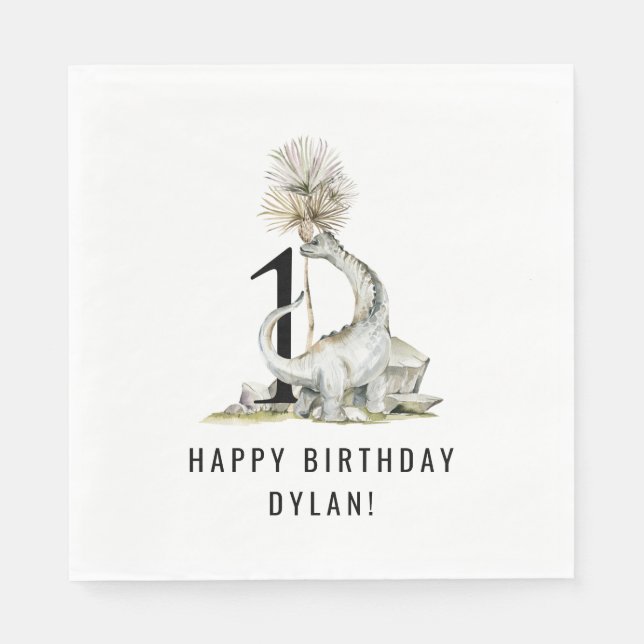 Dinosaur Theme 1a Birthday Party Pappersservett (Framsidan)