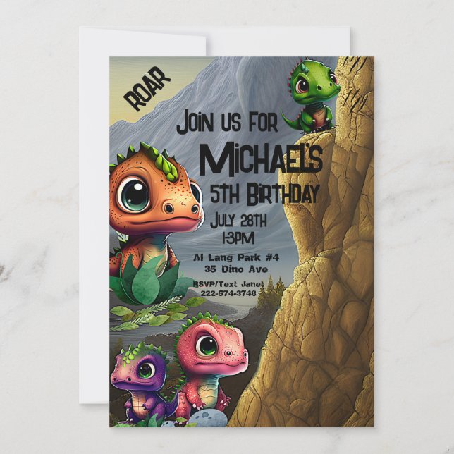 Dinosaur Theme Birthday Inbjudningar (Framsida)