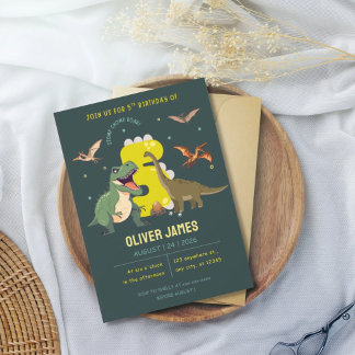 Dinosaur theme boy 5th birthday  inbjudningar