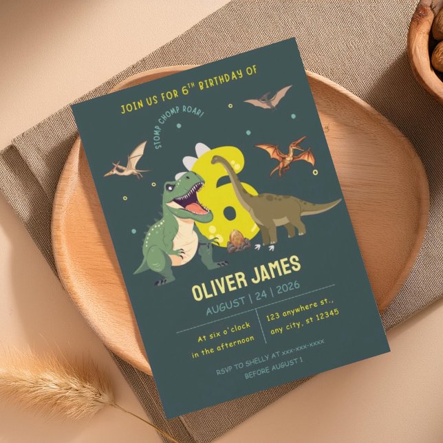 Dinosaur theme boy 6th birthday  inbjudningar (Skapare uppladdad)