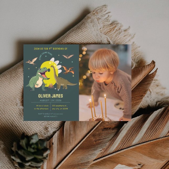 Dinosaur theme boy 9th birthday  invitation inbjudningar (Skapare uppladdad)