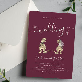 Dinosaur Theme Bröllop Burgundy och Ivory Cream Inbjudningar