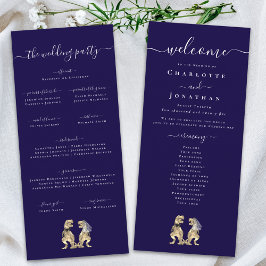 Dinosaur Theme Bröllop Ceremony Program Navy Blue
