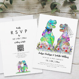 Dinosaur Theme Bröllop QR-kod Inbjudningar