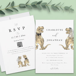 Dinosaur Theme Bröllop QR-kod Inbjudningar