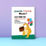 Dinosaur Theme Kids 2:a födelsedagsinbjudan Inbjudningar<br><div class="desc">Stomp,  Chomp,  Roar. Anpassa söt dinosaurie med ballong och kaka firar din baby stor dag. Barn med dinosauer som temat födelsedagsfest inbjudan för din pojke eller flicka är underbar för din småbarn 1,  2,  3,  4 eller 5:e födelsedagsfest. Dinosaur med tårtillustration på baksidan.</div>