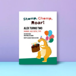 Dinosaur Theme Kids 2:a födelsedagsinbjudan Inbjudningar