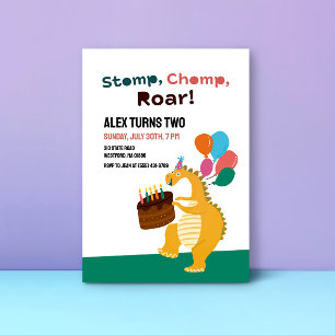 Dinosaur Theme Kids 2:a födelsedagsinbjudan Inbjudningar