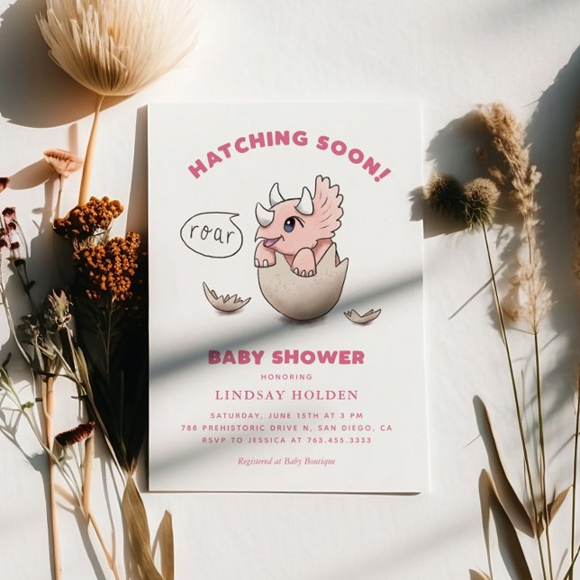 Dinosaur Theme Rosa Baby Shower Hatching Snart Inbjudningar (Skapare uppladdad)