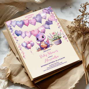 Dinosaur Theme Rosa Baby Shower Hatching Snart Inbjudningar