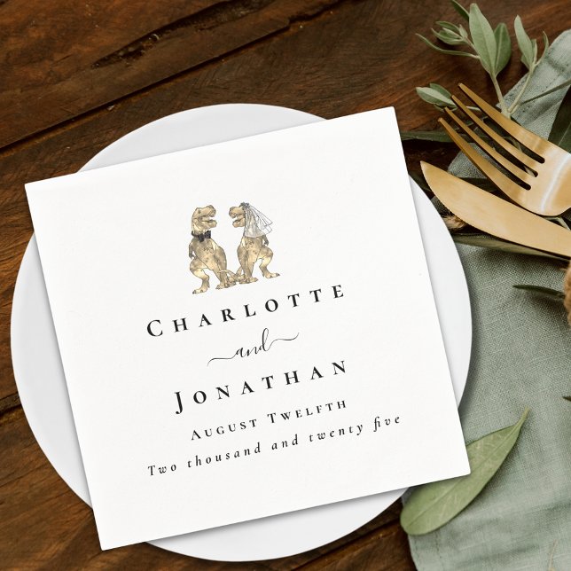 Dinosaur Theme Wedding Custom Pappersservett (dinosaur bride and groom wedding custom napkin T-Rex dino Jurassic destination wedding )