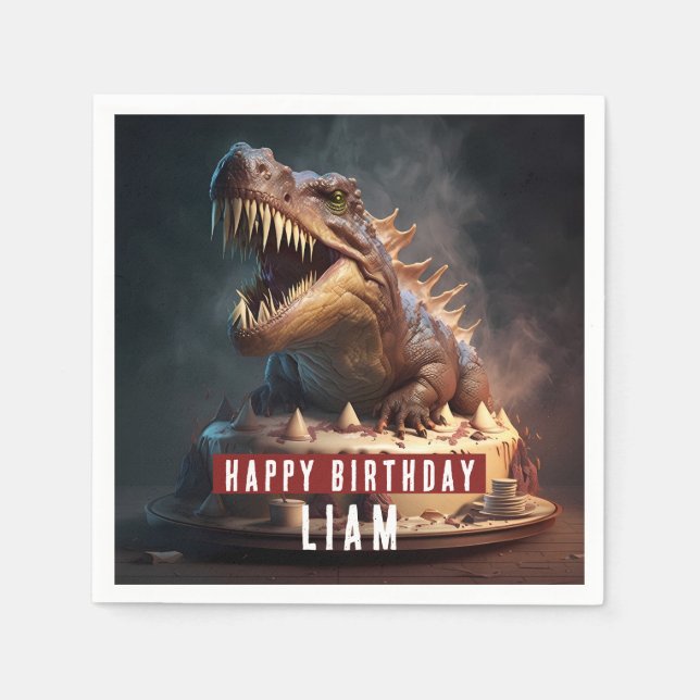 Dinosaur themed Cream Cake - Birthday Pappersservett (Framsidan)