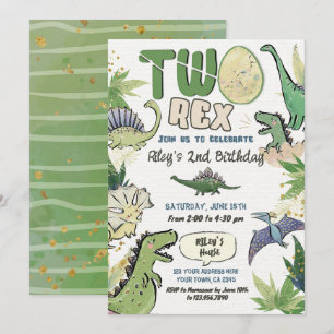 Dinosaur Thmet Party 2:a födelsedagen Inbjudningar