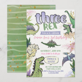 Dinosaur Thmet Party 3:e födelsedagen Inbjudningar