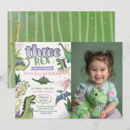 Dinosaur Thmet Party 3:e födelsedagen Inbjudningar