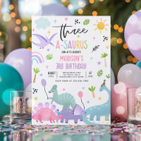 Dinosaur Three A-Saurs Rosa 3:e födelsedagen Party