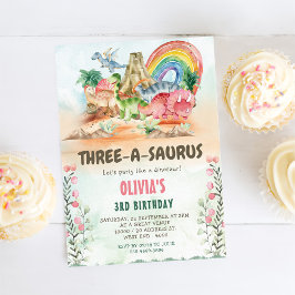 Dinosaur Three A-Saurus 3:e födelsedagen Party Inbjudningar