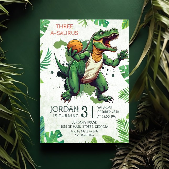 Dinosaur Three A-Saurus 3:e födelsedagen Party Inbjudningar (Skapare uppladdad)
