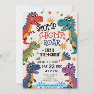 Dinosaur Three A-Saurus 3rd Birthday Party T-Rex Inbjudningar