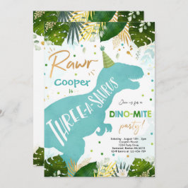 Dinosaur Three-A-Saurus Party Dino 3:e födelsedage Inbjudningar