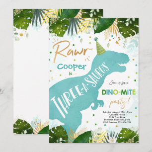 Dinosaur Three-A-Saurus Party Dino 3:e födelsedage Inbjudningar