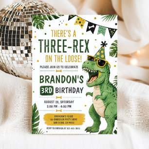 Dinosaur Three Rex 3-års födelsedagsinbjudan Inbjudningar