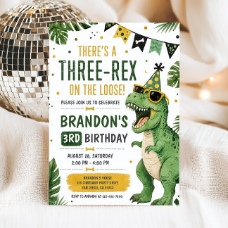 Dinosaur Three Rex 3-års födelsedagsinbjudan Inbjudningar