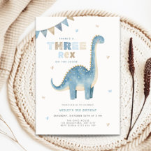 Dinosaur Three Rex 3-års inbjudan för pojkar