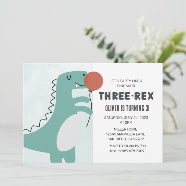 Dinosaur Three Rex | 3 Rex Birthday-inbjudan Inbjudningar (Stående Fram)