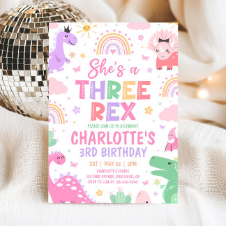 Dinosaur Three Rex 3rd Birthday Invitation Inbjudningar