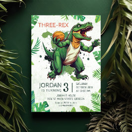 Dinosaur Three Rex 3rd Birthday Party Inbjudningar