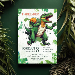 Dinosaur Three Rex 3rd Birthday Party Inbjudningar