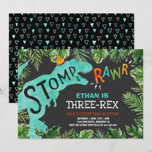 Dinosaur Three-Rex Birthday bjudande Boy Dino Inbjudningar