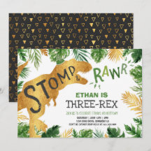 Dinosaur Three-Rex Birthday bjudande Boy Dino